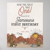 ワイルドウェストロデオの最初の誕生日パーティー歓迎サイン ポスター (正面)