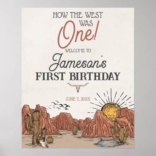 ワイルドウェストロデオの最初の誕生日パーティー歓迎サイン ポスター (正面)
