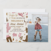 ワイルドウェストロデオカウガール牧場の少女誕生日写真 招待状 (正面)