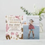 ワイルドウェストロデオカウガール牧場の少女誕生日写真 招待状 (スタンド正面)