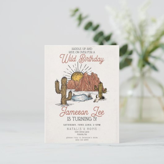 ワイルドウェストロデオカウボーイの誕生日パーティーの招待状 ポストカード (スタンド正面)
