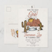 ワイルドウェストロデオカウボーイの1歳誕生日パーティーの招待状 ポストカード (正面/裏面)