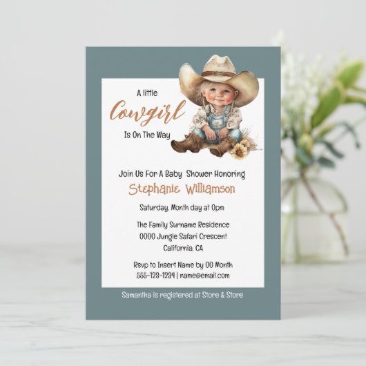 ワイルドウェスト女性のカーボーイテキサス州ウェスタン赤ちゃんシャワー 招待状 (スタンド正面)
