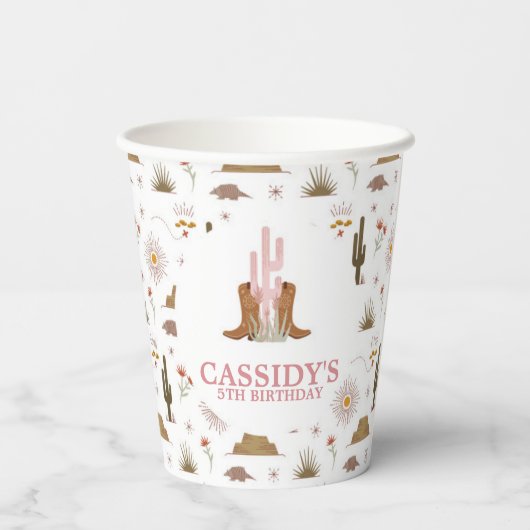 ワイルドウェスト女性のカーボーイバースデーパーティー紙カップ 紙コップ (裏面)