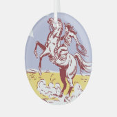 ワイルドウェスト女性のカーボーイ:ヴィンテージラインスケッチ。 ガラスオーナメント (正面左)