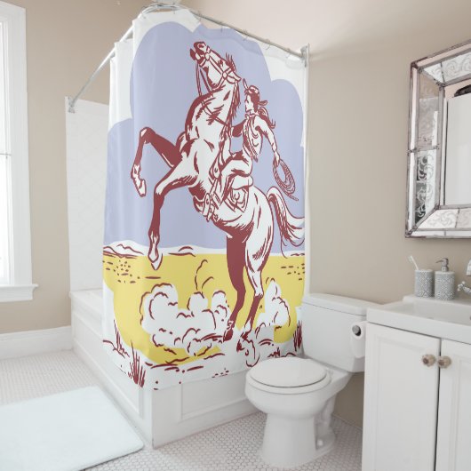 ワイルドウェスト女性のカーボーイ:ヴィンテージラインスケッチ。 シャワーカーテン (インサイチュ)