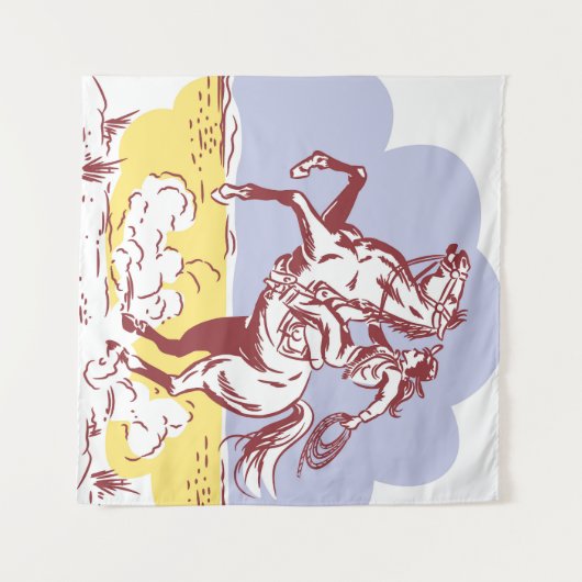 ワイルドウェスト女性のカーボーイ:ヴィンテージラインスケッチ。 タペストリー (正面(横))