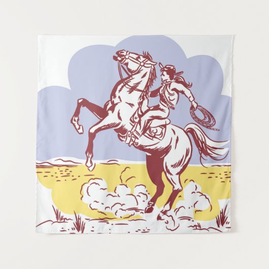 ワイルドウェスト女性のカーボーイ:ヴィンテージラインスケッチ。 タペストリー (正面)