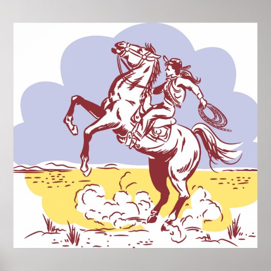 ワイルドウェスト女性のカーボーイ:ヴィンテージラインスケッチ。 ポスター (正面)