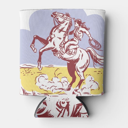 ワイルドウェスト女性のカーボーイ:ヴィンテージラインスケッチ。 缶クーラー (正面)