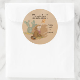 ワイルドウェスト素朴おもしろいカウボーイサンキューステッカー ラウンドシール