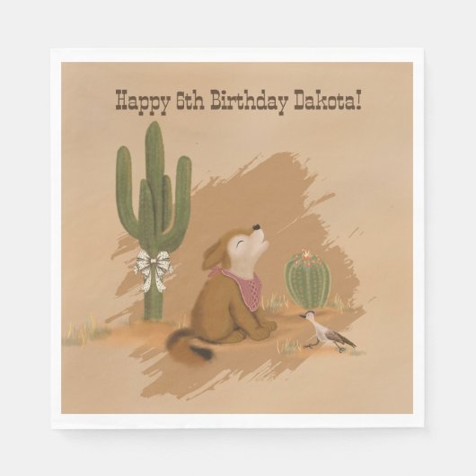 ワイルドウェスト素朴おもしろい女性のカーボーイ誕生日ペーパーナプキン スタンダードランチョンナプキン (正面)