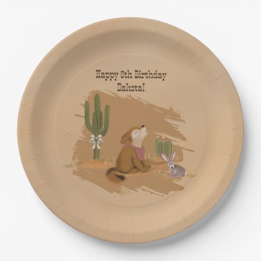 ワイルドウェスト素朴おもしろい女性のカーボーイ誕生日紙プレート ペーパープレート (正面)