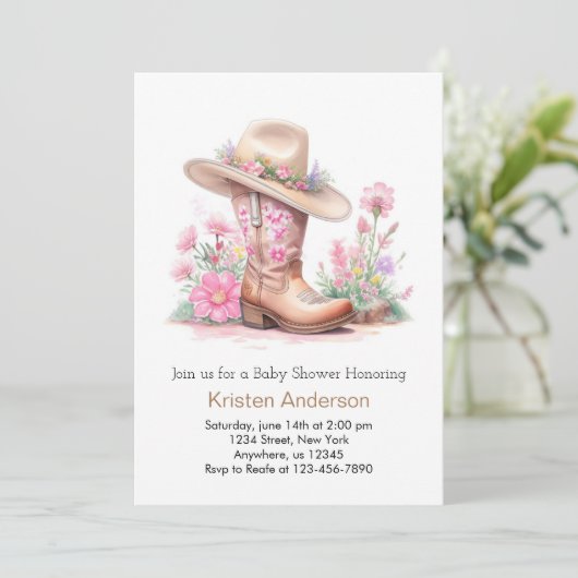 ワイルドウェスト素朴女性のカーボーイベビーシャワー 招待状 (スタンド正面)
