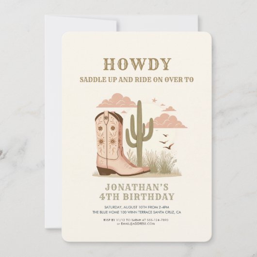 ワイルドウエスタンサボスガール誕生日 招待状 (正面)