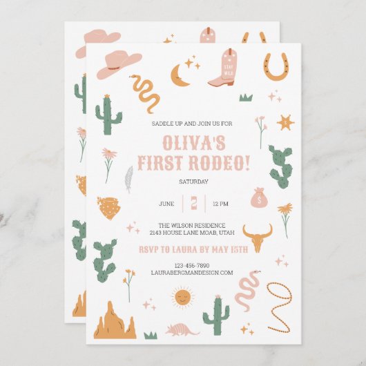 ワイルドウエスタンファースト誕生日招待状 招待状 (正面/裏面)