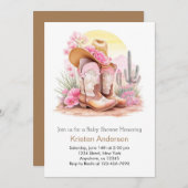 ワイルドウエストお祝い女性のカーボーイベビーシャワー 招待状 (正面/裏面)