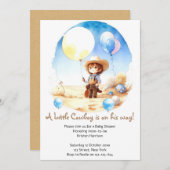 ワイルドウエストアドベンチャーウォーターカラーカウボーイベビーシャワー 招待状 (正面/裏面)