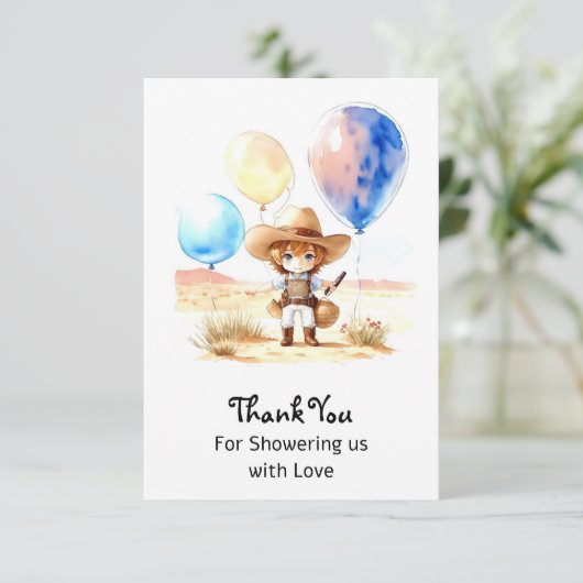 ワイルドウエストアドベンチャーボーイ赤ちゃんシャワー サンキューカード (スタンド正面)
