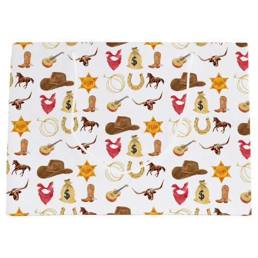 ワイルドウエストウェスタンカントリーロデオアニエージ誕生日 ラージペーパーバッグ (正面)