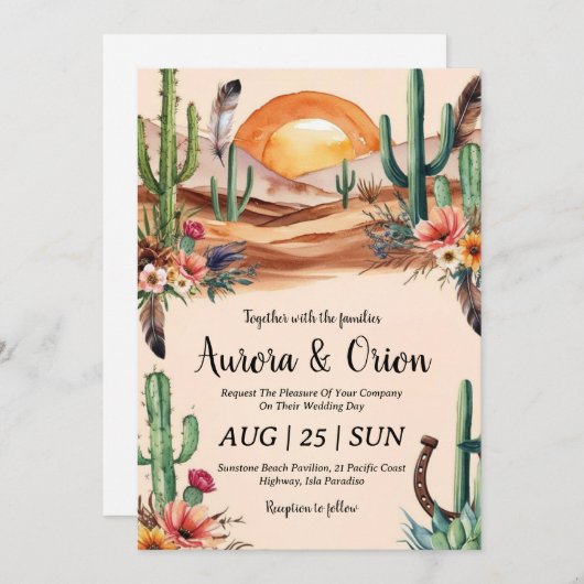 ワイルドウエストウエスタンボホ結婚式招待状 招待状 (正面/裏面)