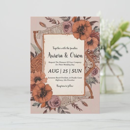 ワイルドウエストウエスタンボホ結婚式招待状 招待状 (スタンド正面)