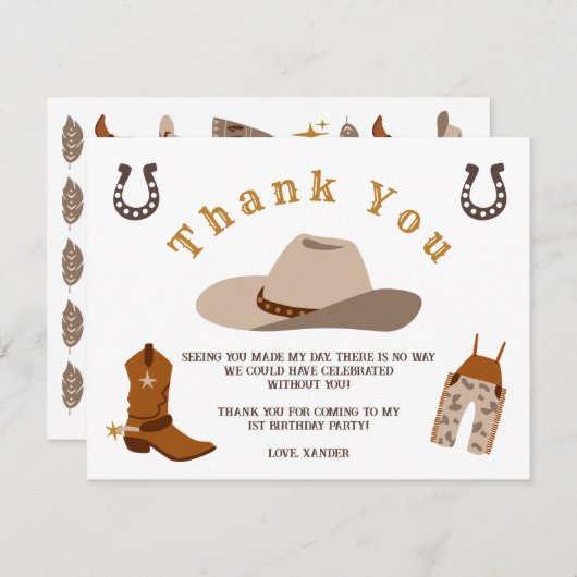ワイルドウエストウエスタンロデオカウボーイサンキューカード サンキューカード (正面/裏面)