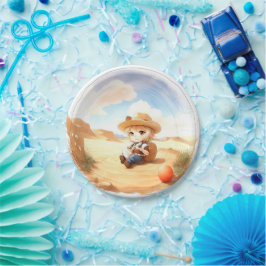 ワイルドウエストウォーターカラーお祝いボーイベビーシャワー ペーパープレート