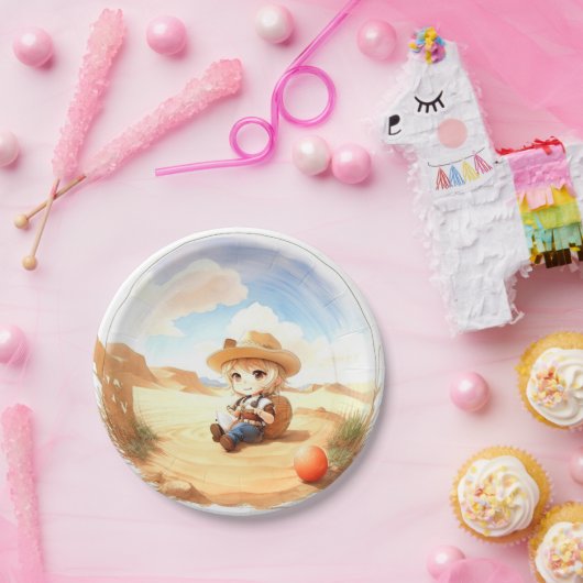 ワイルドウエストウォーターカラーお祝いボーイベビーシャワー ペーパープレート (パーティー)