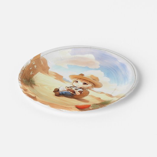 ワイルドウエストウォーターカラーお祝いボーイベビーシャワー ペーパープレート (アングル)