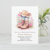 ワイルドウエストウォーターカラーアドベンチャー女性のカーボーイベビーシャワー 招待状 (スタンド正面)