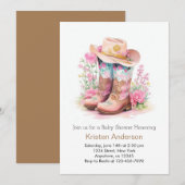 ワイルドウエストウォーターカラーアドベンチャー女性のカーボーイベビーシャワー 招待状 (正面/裏面)