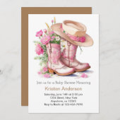 ワイルドウエストウォーターカラー女性のカーボーイベビーシャワー 招待状 (正面/裏面)