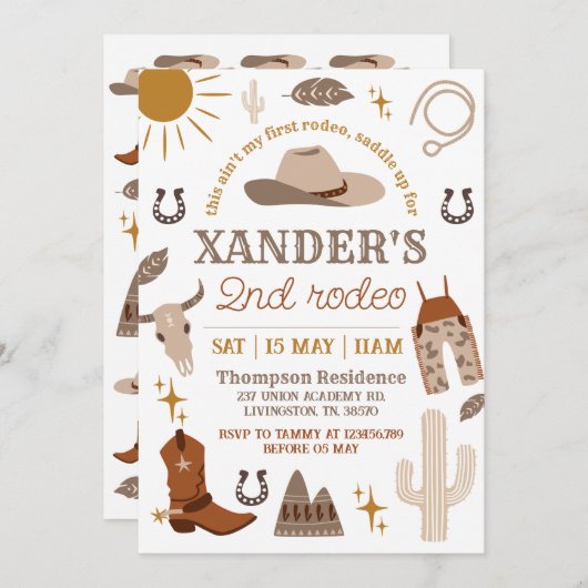 ワイルドウエストカウボーイウェスタン第2パーティー誕生日 招待状 (正面/裏面)