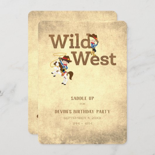 ワイルドウエストカウボーイカスタム女性のカーボーイチャイルド誕生日 招待状 (正面/裏面)