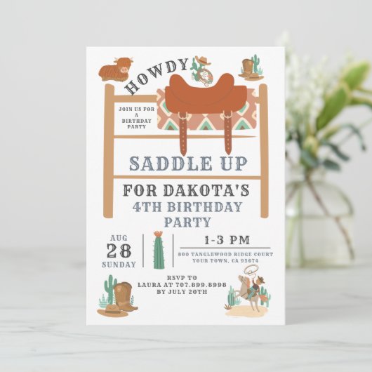 ワイルドウエストカウボーイズ四歳の誕生日招待状 招待状 (スタンド正面)