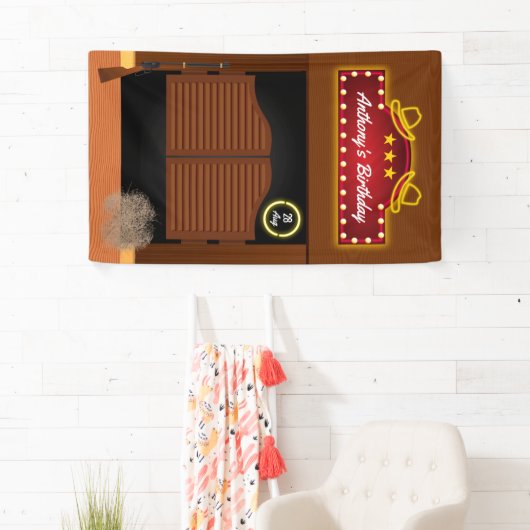 ワイルドウエストカウボーイテーマの誕生日 横断幕 (インサイチュ)