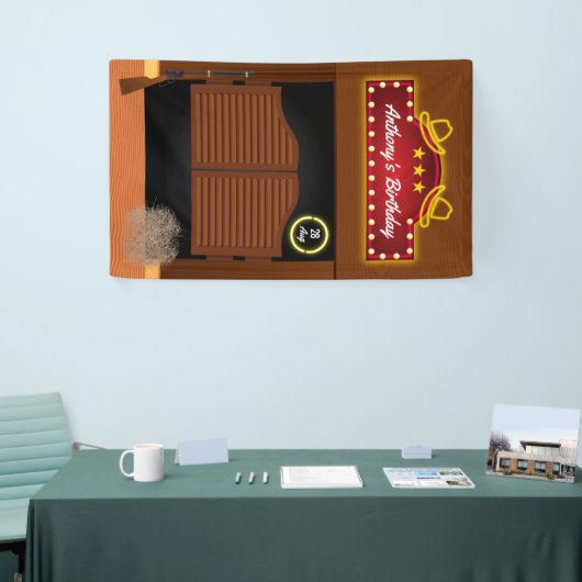 ワイルドウエストカウボーイテーマの誕生日 横断幕 (トレードショー)