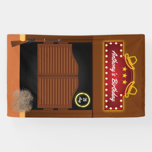 ワイルドウエストカウボーイテーマの誕生日 横断幕 (横)