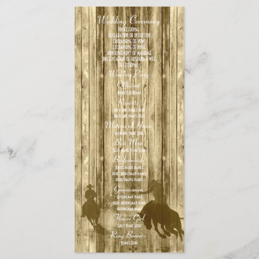 ワイルドウエストカウボーイテーマ教会の結婚式プログラム プログラム (裏面)