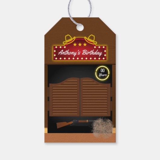 ワイルドウエストカウボーイテーマ誕生日ゲストフリット ギフトタグ (正面)