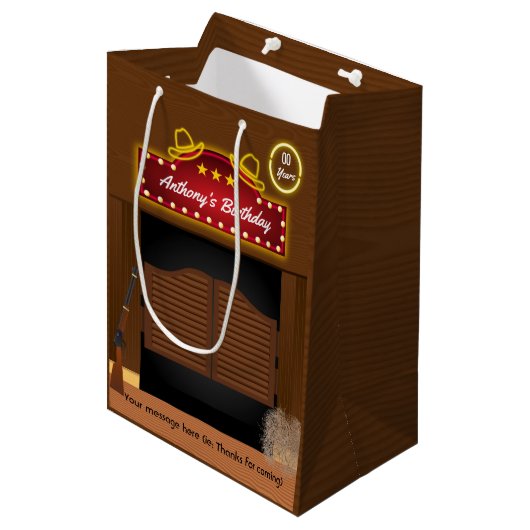 ワイルドウエストカウボーイテーマ誕生日ゲストフリット ミディアムペーパーバッグ (正面アングル)