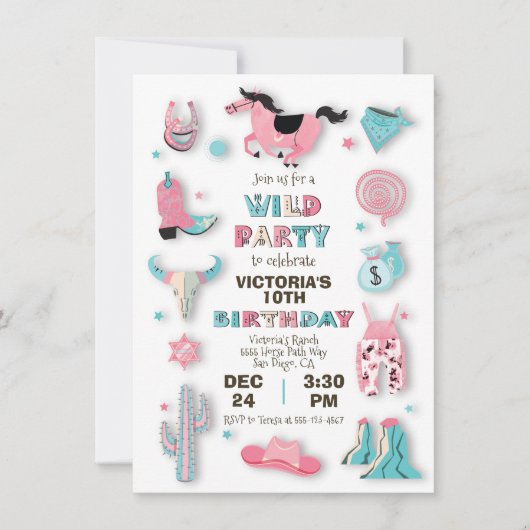 ワイルドウエストカウボーイバースデーパーティーの招待 招待状 (正面)