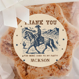 ワイルドウエストカウボーイバースデーパーティーステッカー ラウンドシール