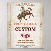 ワイルドウエストカウボーイバースデーパーティーテーブルサイン ポスター (正面)