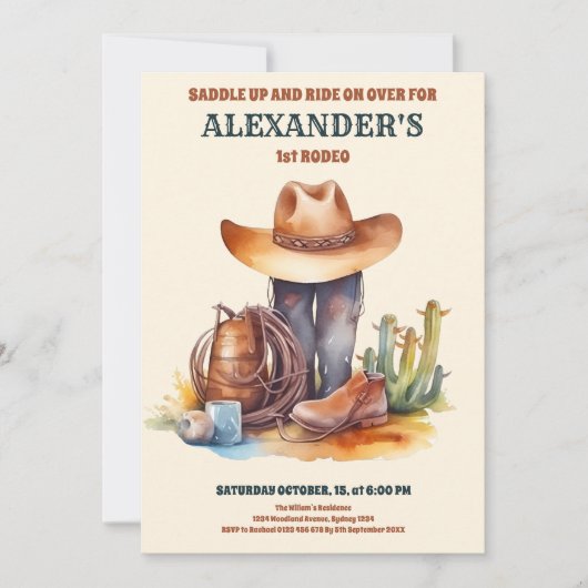 ワイルドウエストカウボーイファーストロデオ誕生日 招待状 (正面)