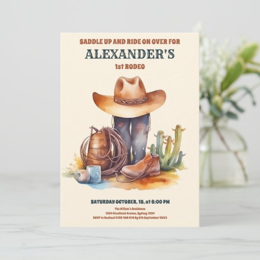 ワイルドウエストカウボーイファーストロデオ誕生日 招待状 (スタンド正面)