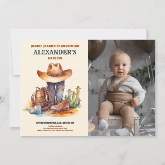 ワイルドウエストカウボーイファーストロデオ誕生日 招待状 (正面)