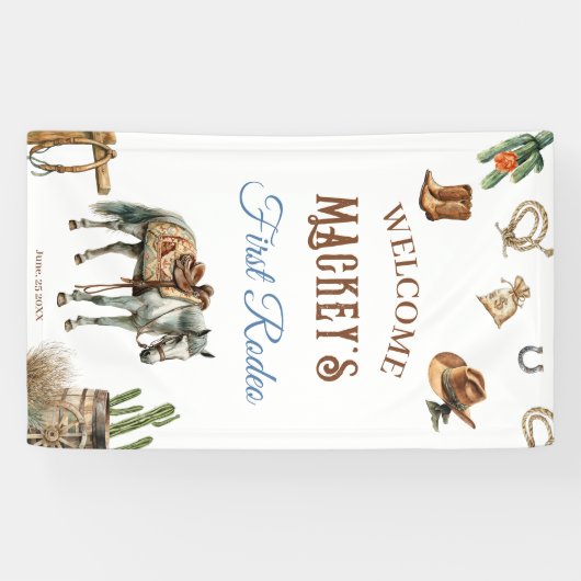 ワイルドウエストカウボーイファースト誕生祝い 横断幕 (横)