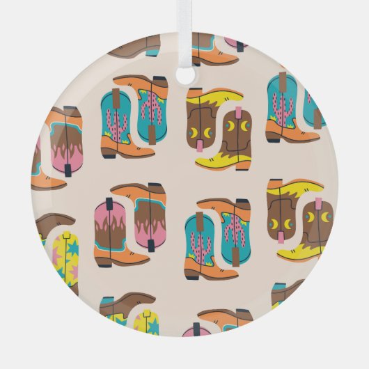 ワイルドウエストカウボーイブーツ:ファッションコンセプトパターン ガラスオーナメント (正面)